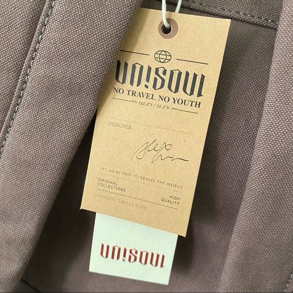 Unisoul Rugged Leather Canvas Brown Mocha Backpack Shoulder Book School Bag - Picture 9 of 13